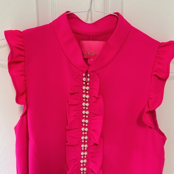 Lilly Pulitzer Adalee Beaded Sleeveless Shift Dress Pink Palms Size 0 Like New - Picture 2 of 9